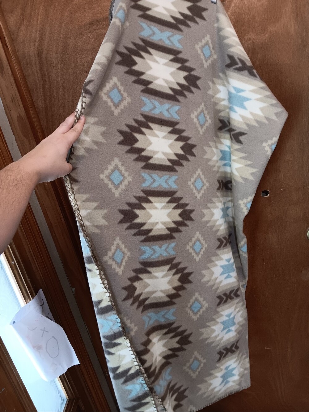 Maunstays Soft Southwestern Pattern Throw Blanket - Taupe & Light Blue